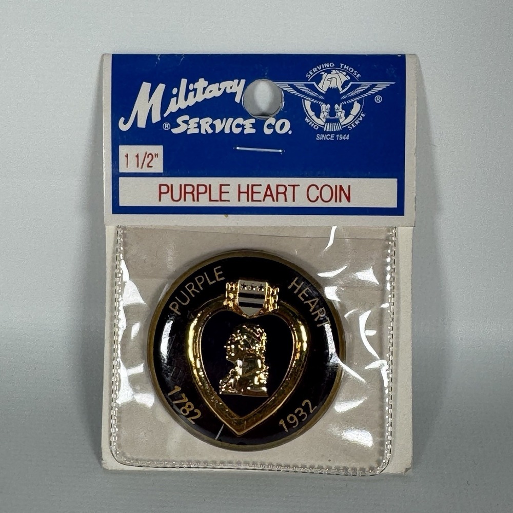 Military Service Co Purple Heart Challenge Coin 1.5 Inch Gold Tone New